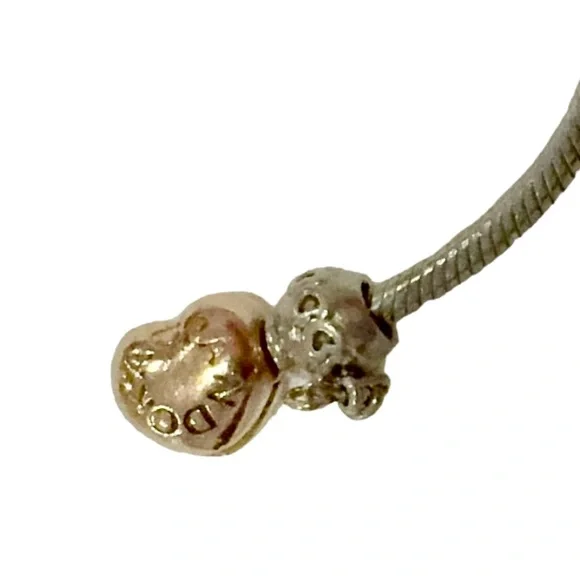 PANDORA 7.1 inch 2 tone silver heart clasp charm bracelet - Picture 4 of 11